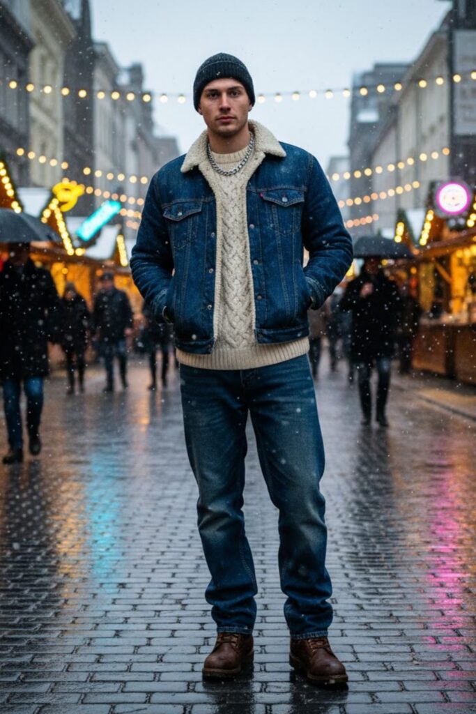 Denim on Denim with Knitwear and Boots