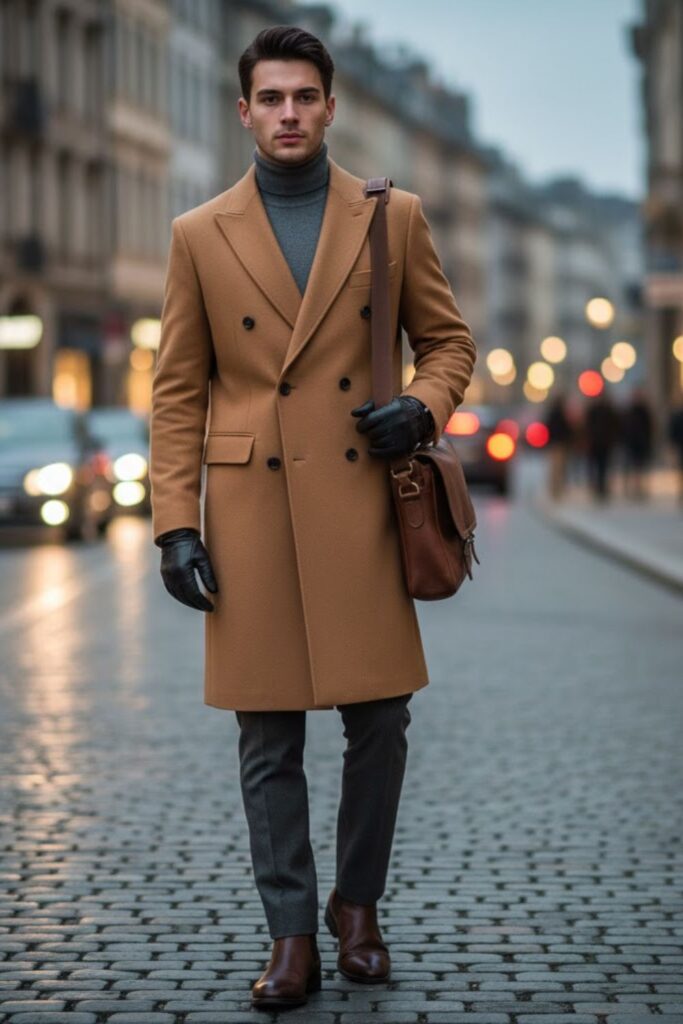 Double-Breasted Coat with Turtleneck