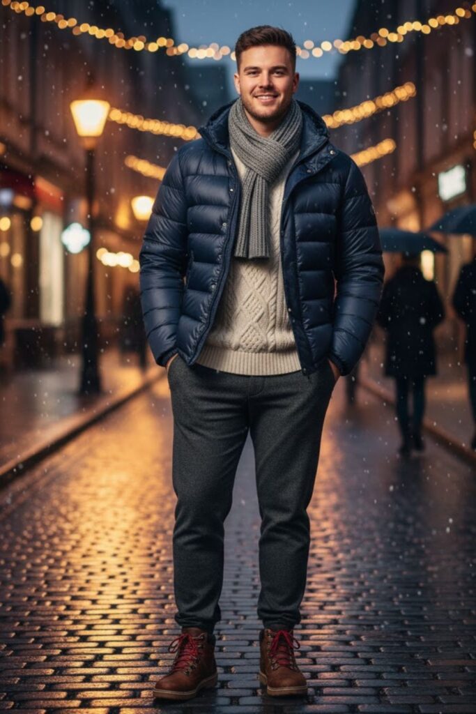 Down Jacket with Scarf and Joggers
