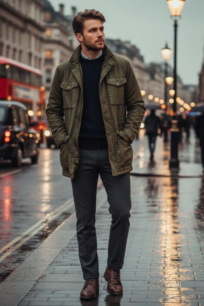 Field Jacket with Sweater and Trousers