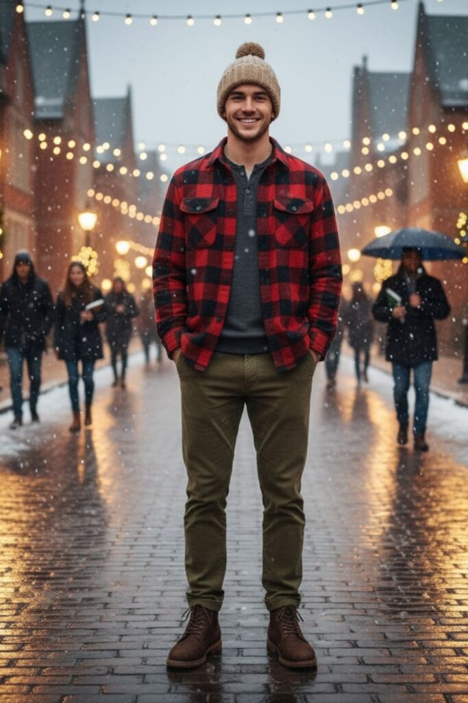Flannel Shirt with Corduroy Pants and Boots