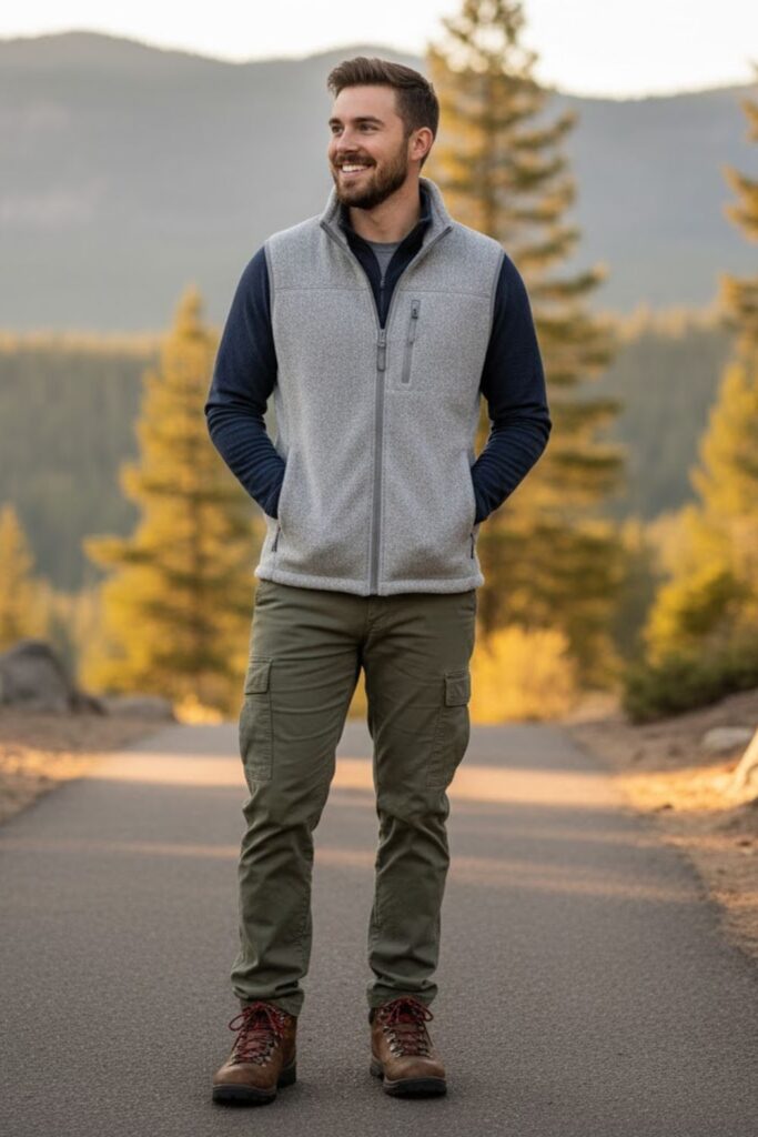 Fleece Vest with Long Sleeve Tee and Cargo Pants
