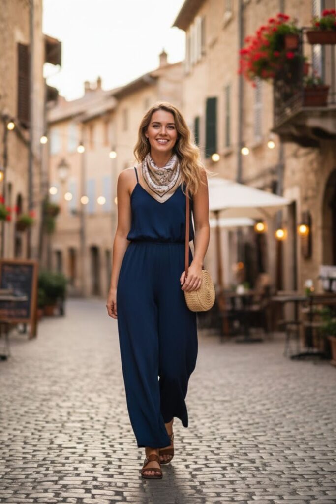 Flowy Jumpsuit with Light Scarf