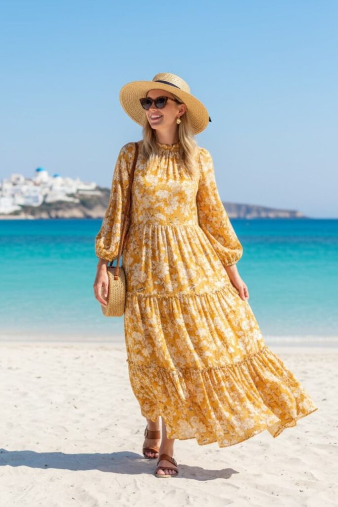 Flowy Maxi Dress with Slip-On Shoes