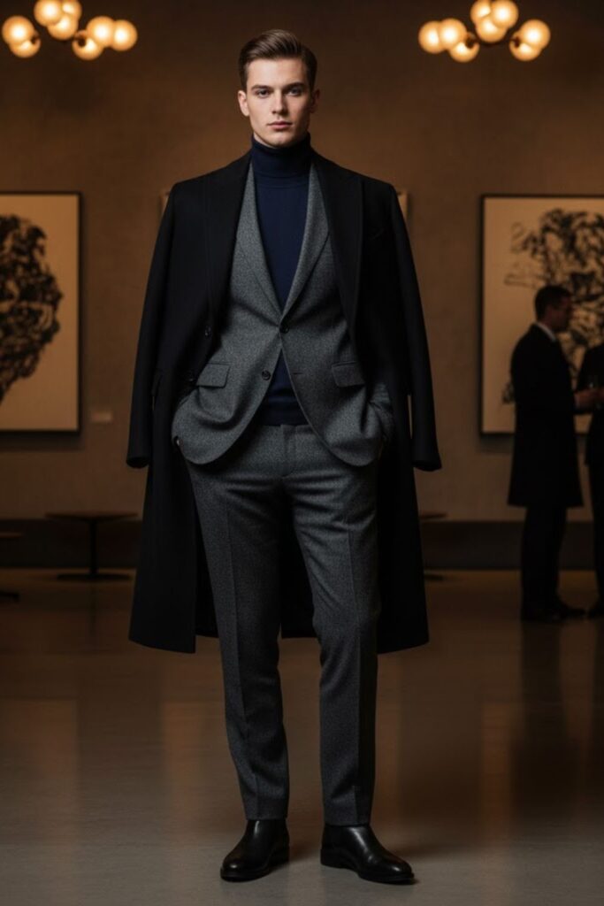 Gray Suit with Navy Turtleneck