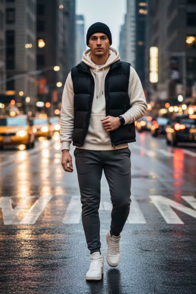 Hoodie with Puffer Vest and Joggers