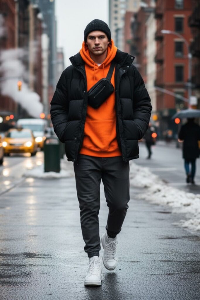 Layered Hoodie with Puffer Jacket and Joggers