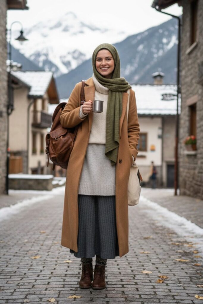 Layered Knitwear with Maxi Skirt
