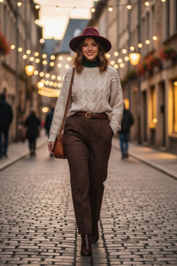 Layered Knitwear with Straight-Leg Pants