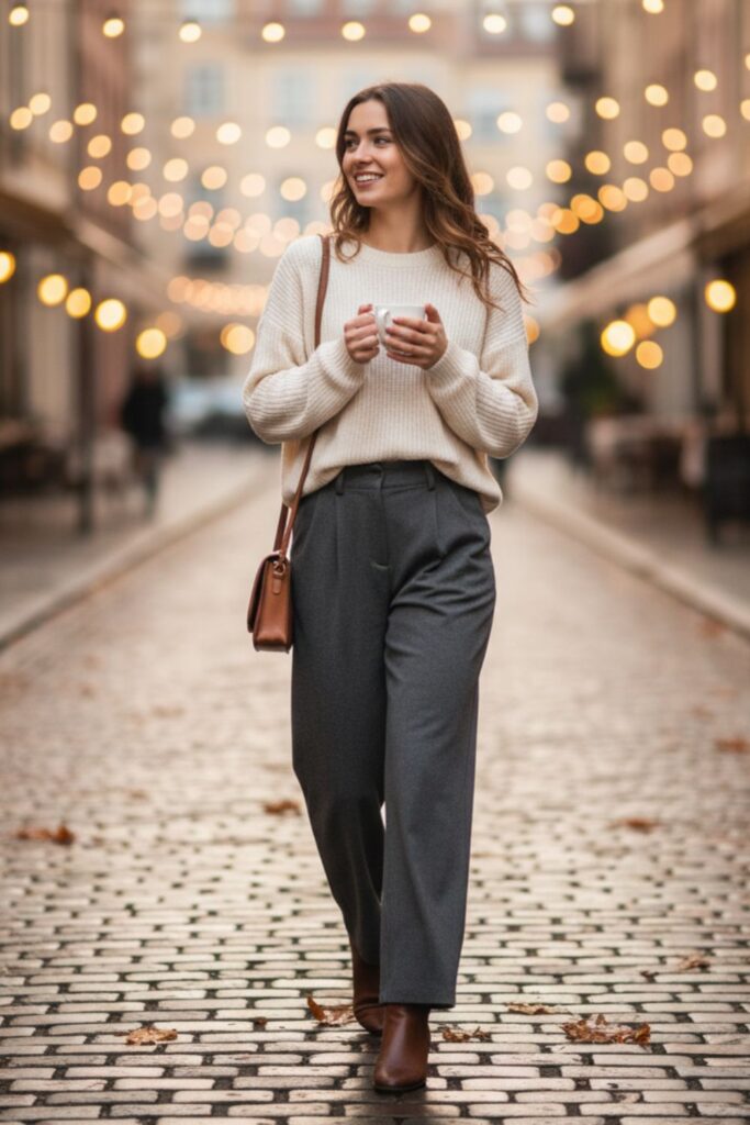 Light Sweater with Wide-Leg Pants
