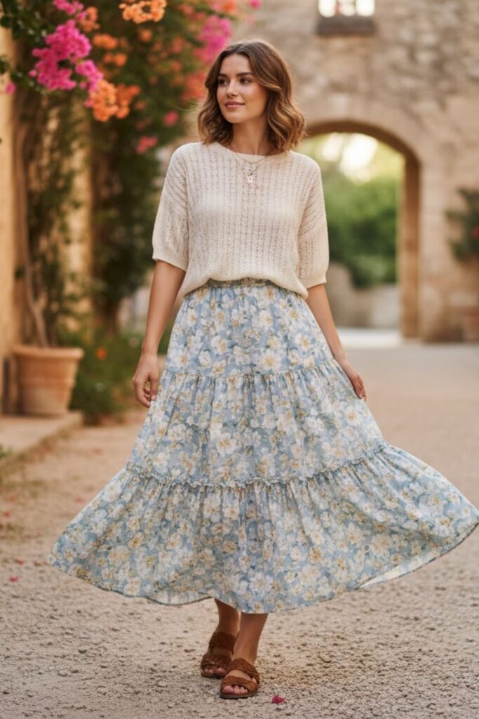Lightweight Knit Top with Flowing Skirt
