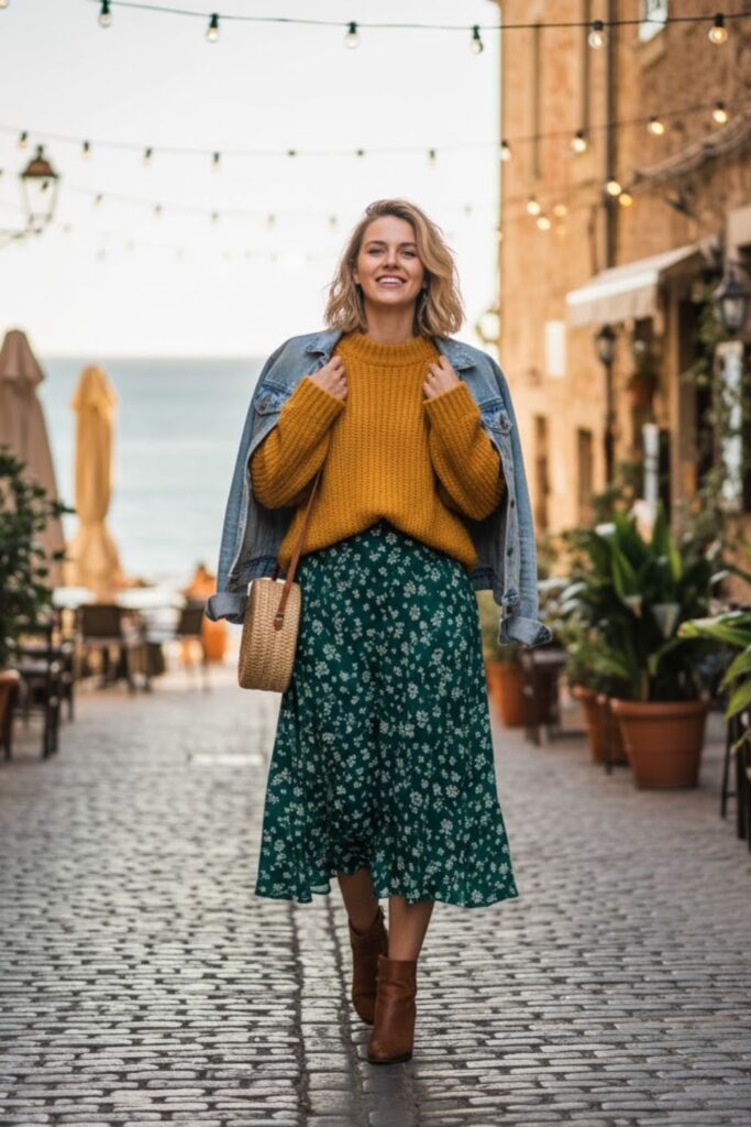 Lightweight Sweater with Midi Skirt