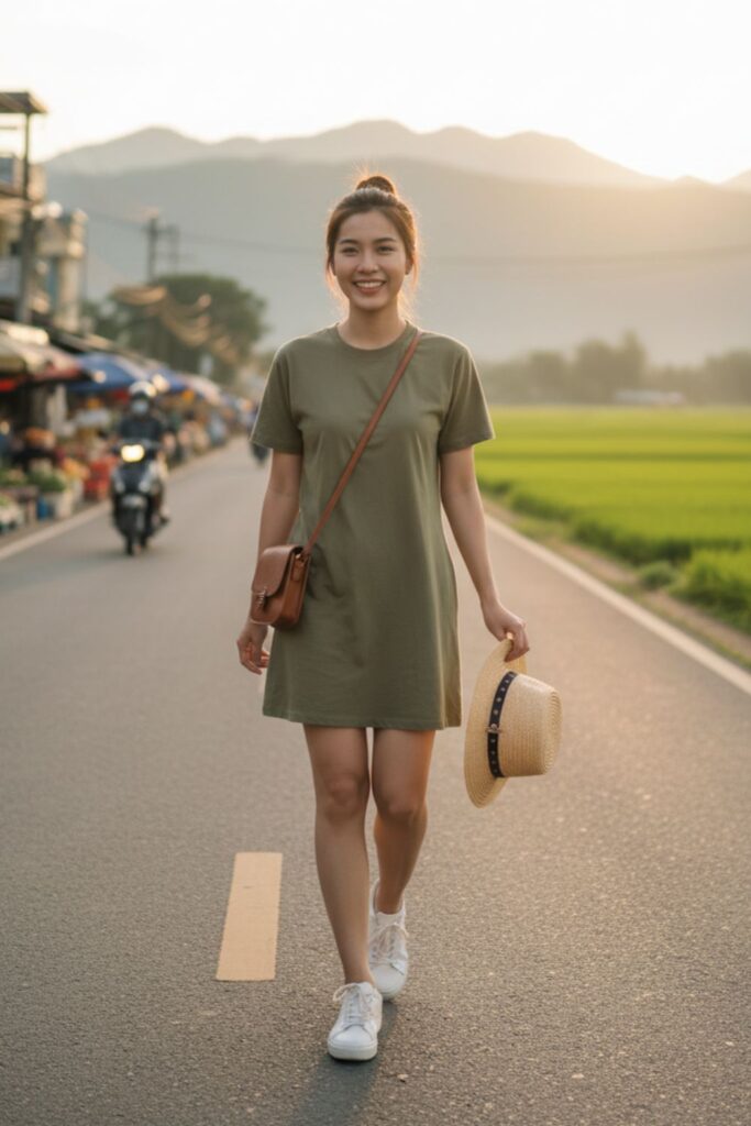 Lightweight T-Shirt Dress with Sneakers