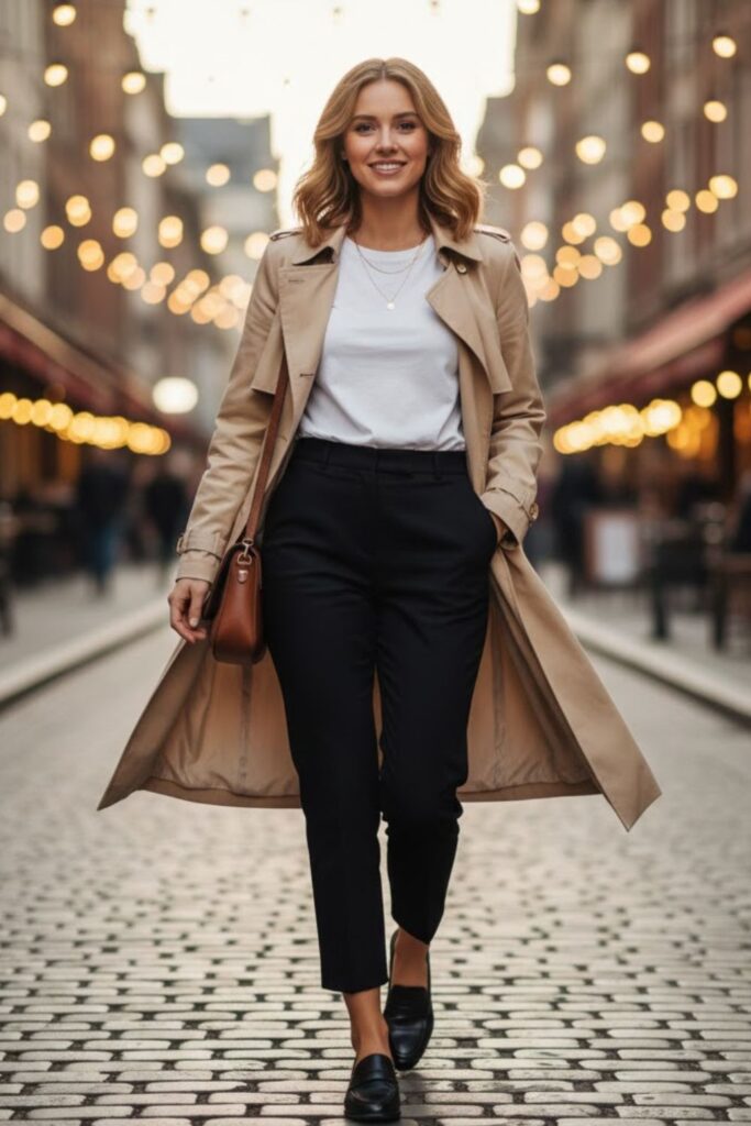 Lightweight Trench Coat with Cropped Pants