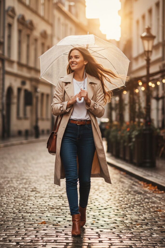 Lightweight Trench Coat with Jeans