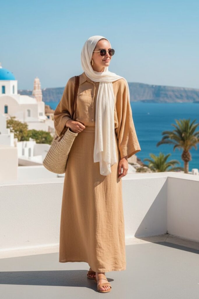 Linen Two-Piece Set with Hijab Wrap
