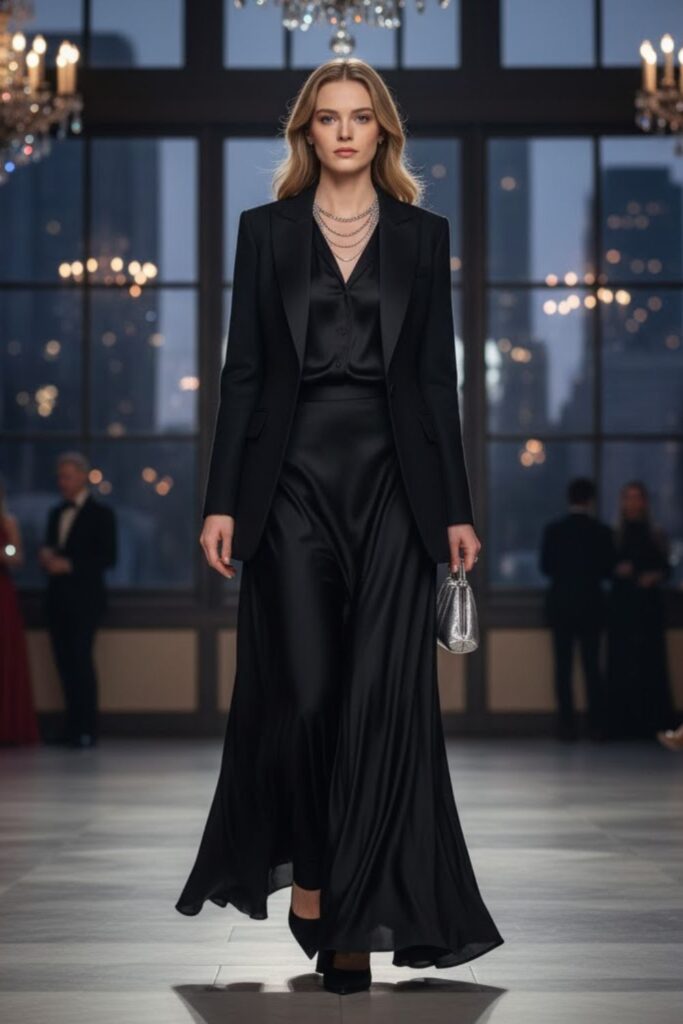 Longline Blazer with Maxi Skirt