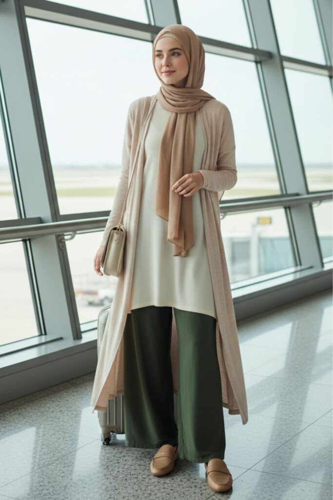 Longline Cardigan with Wide-Leg Trousers