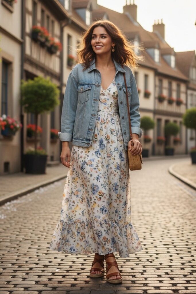 Maxi Dress with Denim Jacket