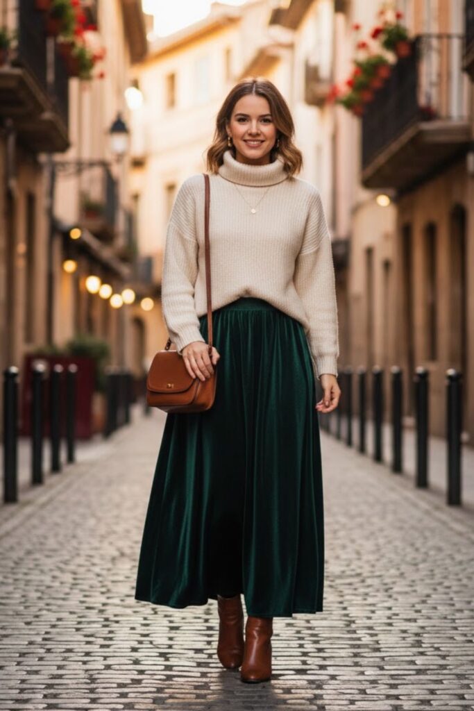 Maxi Skirt with Turtleneck Top