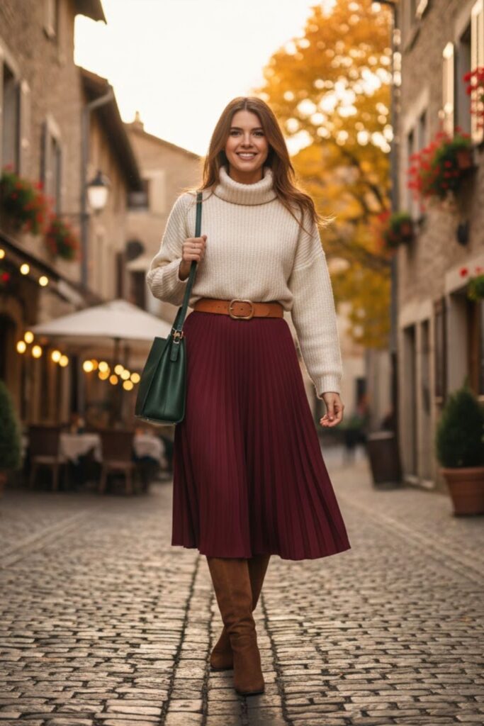 Midi Skirt with Knit Sweater