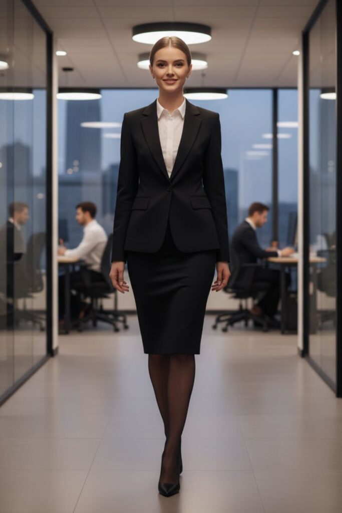 Monochrome Black Blazer and Skirt Set