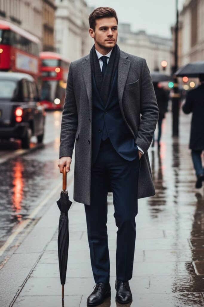Overcoat with Suit and Scarf