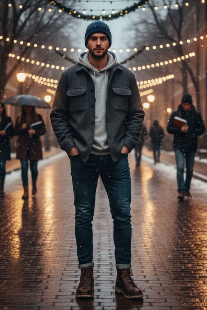 Overshirt with Hoodie and Jeans