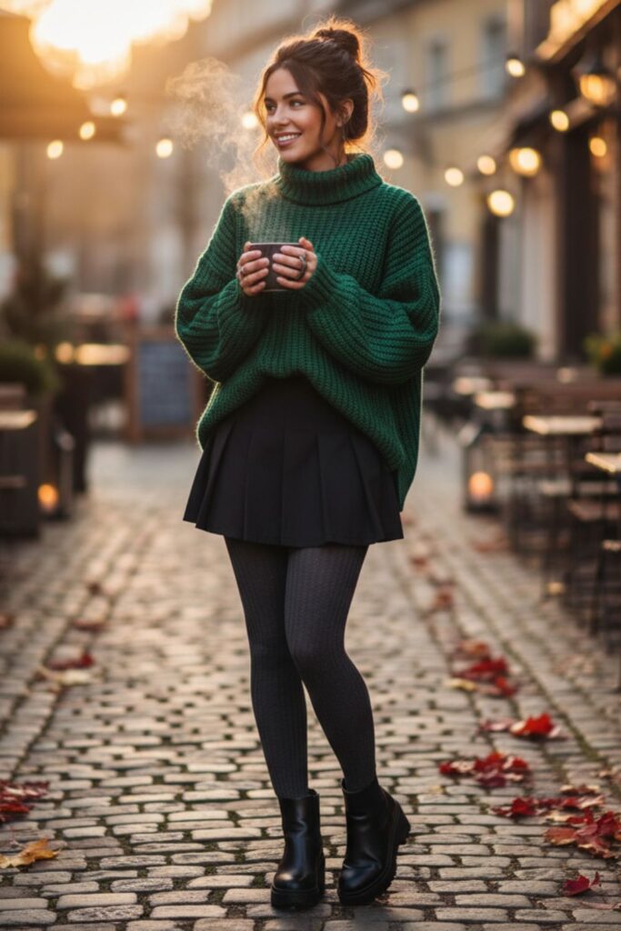 Oversized Sweater with Mini Tennis Skirt