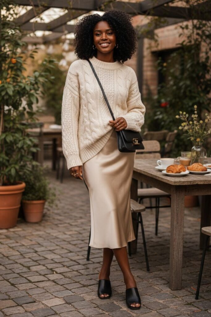 Oversized Sweater with Satin Slip Skirt