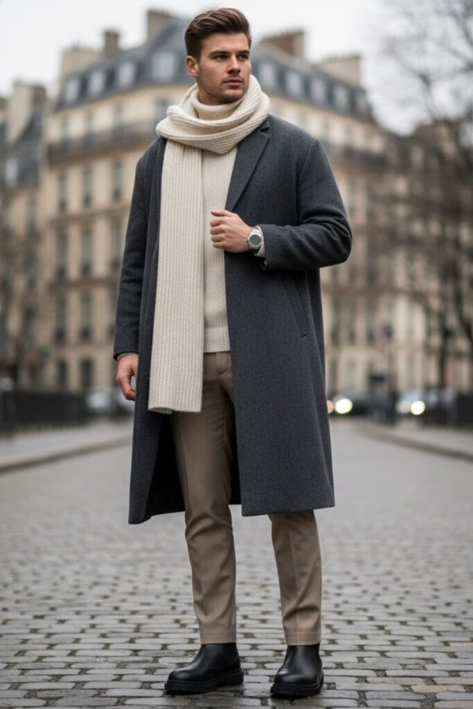 Oversized Wool Coat with Monochrome Layers