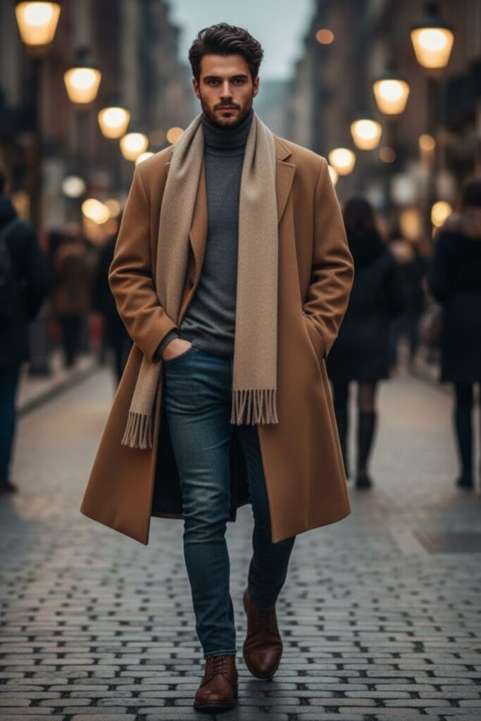 Oversized Wool Coat with Slim Jeans