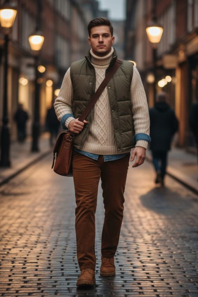 Padded Vest Over Layered Shirts