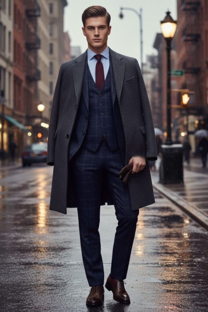 Patterned Wool Suit with Solid Accessories