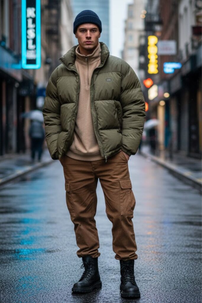 Puffer Jacket with Cargo Pants