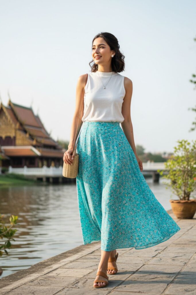 Sleeveless Top with Flowing Skirt