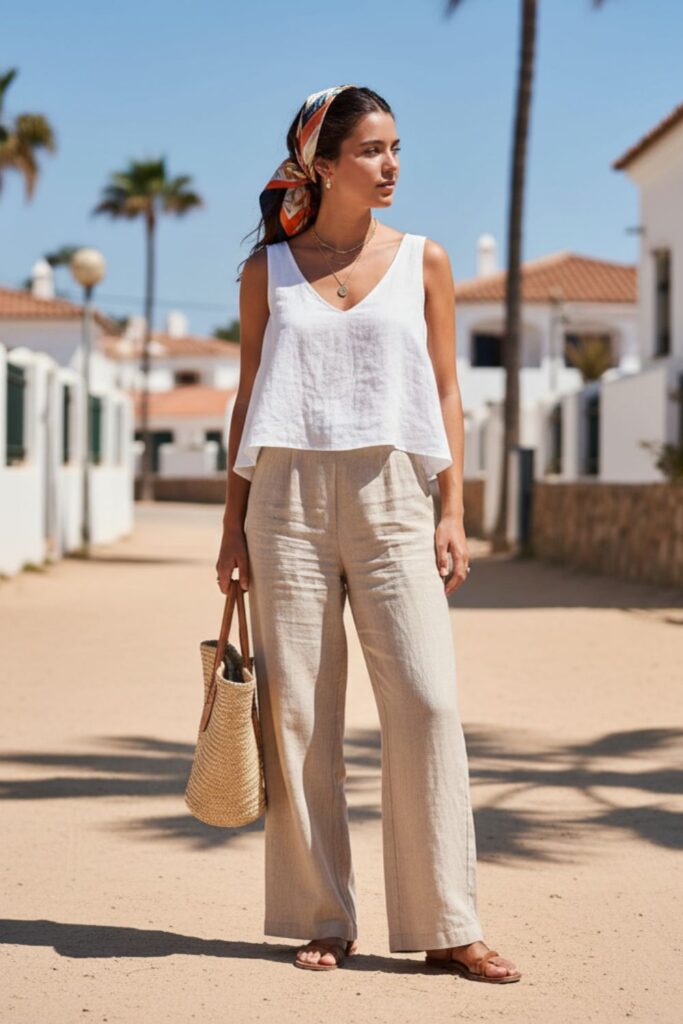 Sleeveless Top with Linen Pants