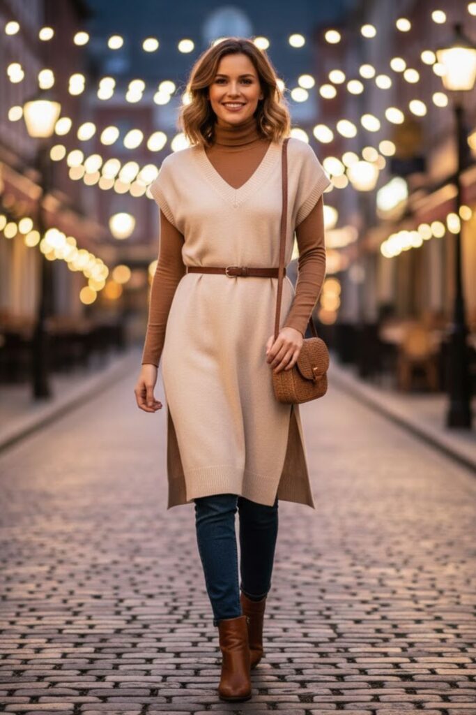 Sleeveless Tunic with Layered Long-Sleeve Top