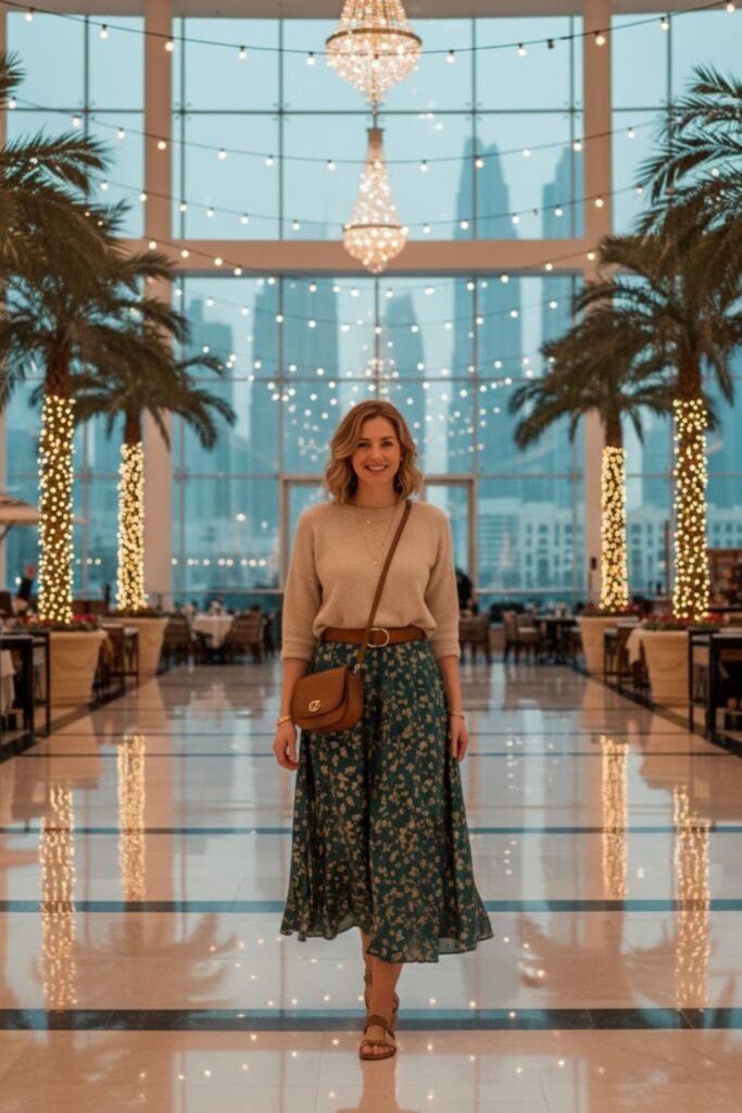 Sweater Layered with Flowy Skirt
