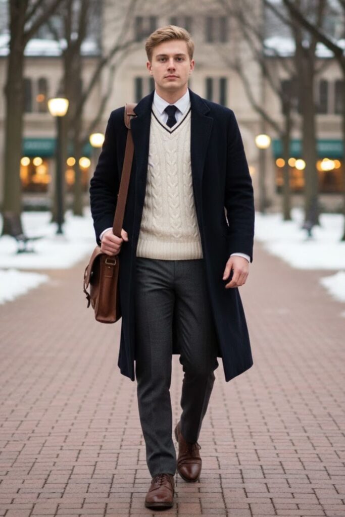 Sweater Vest over Shirt and Coat