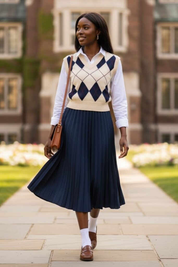 Sweater Vest with Pleated Skirt