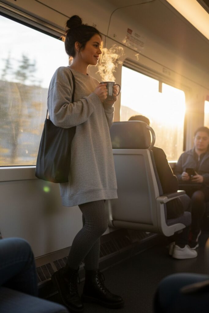 Sweatshirt Dress with Ankle Boots