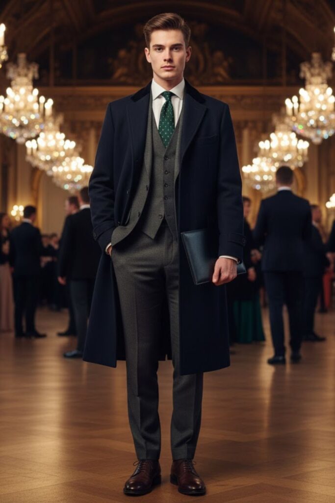 Three-Piece Wool Suit with Chesterfield Coat