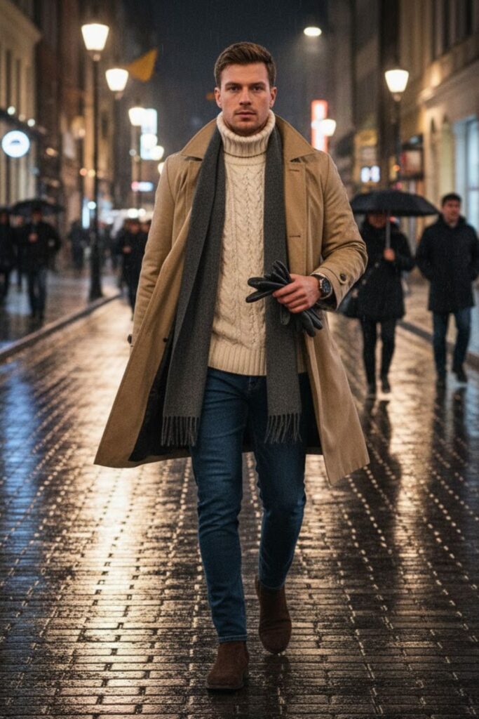Trench Coat with Knit Sweater
