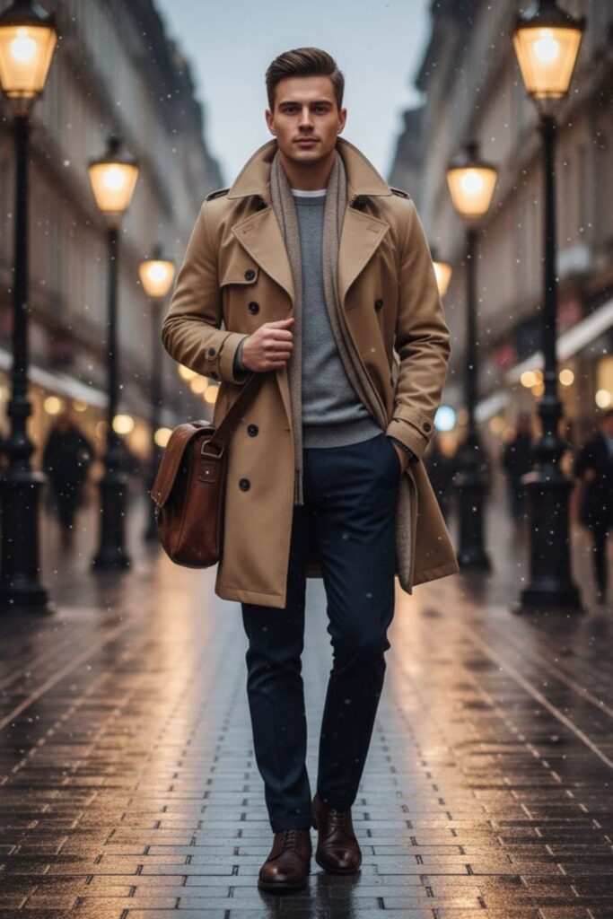 Trench Coat with Sweater and Dress Boots