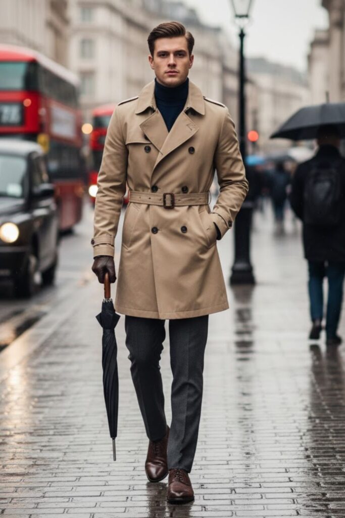 Trench Coat with Sweater and Dress Pants