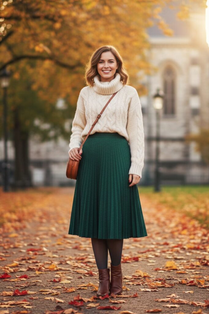 Turtleneck Sweater with Pleated Skirt