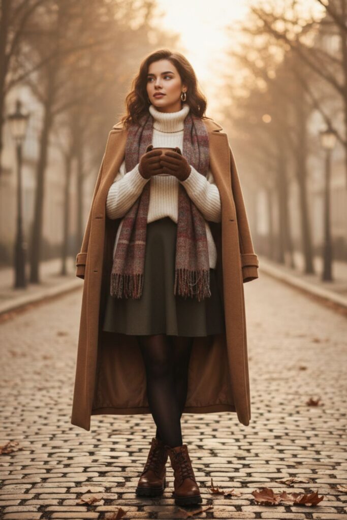 Turtleneck Sweater with Skirt and Tights