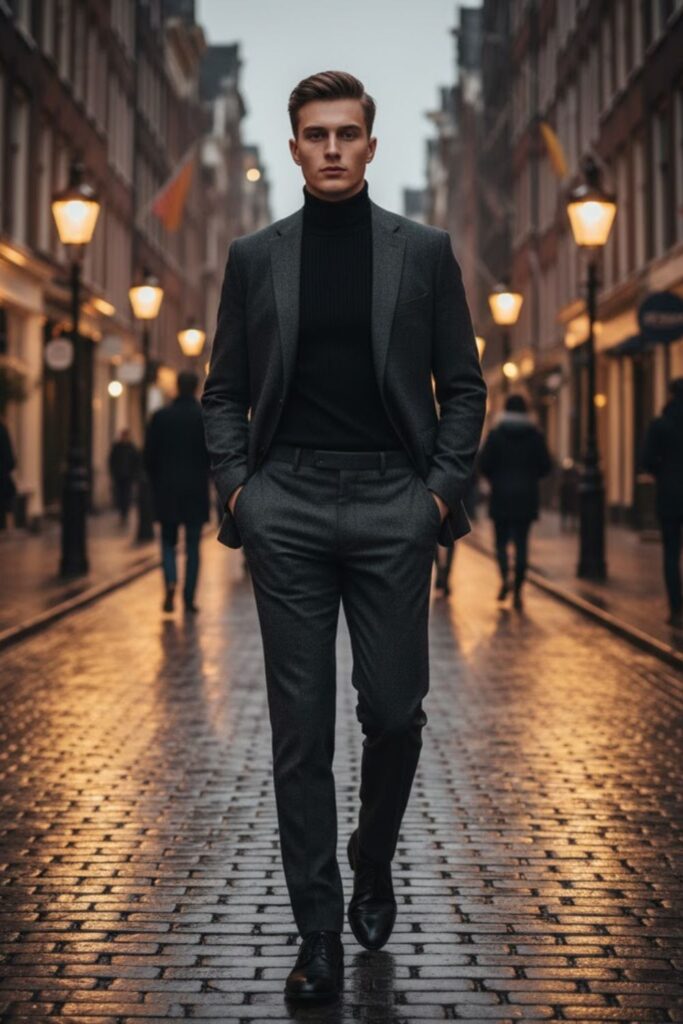 Turtleneck and Suit Jacket Combo