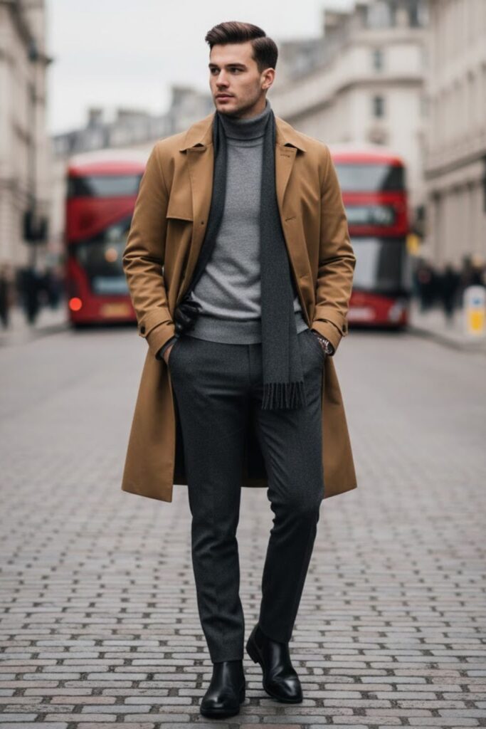 Turtleneck with Long Trench Coat